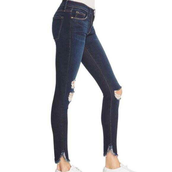 Frame | Skinny Distressed Petal Hem Andover Dark Denim Wash Size 26 - Picture 1 of 13